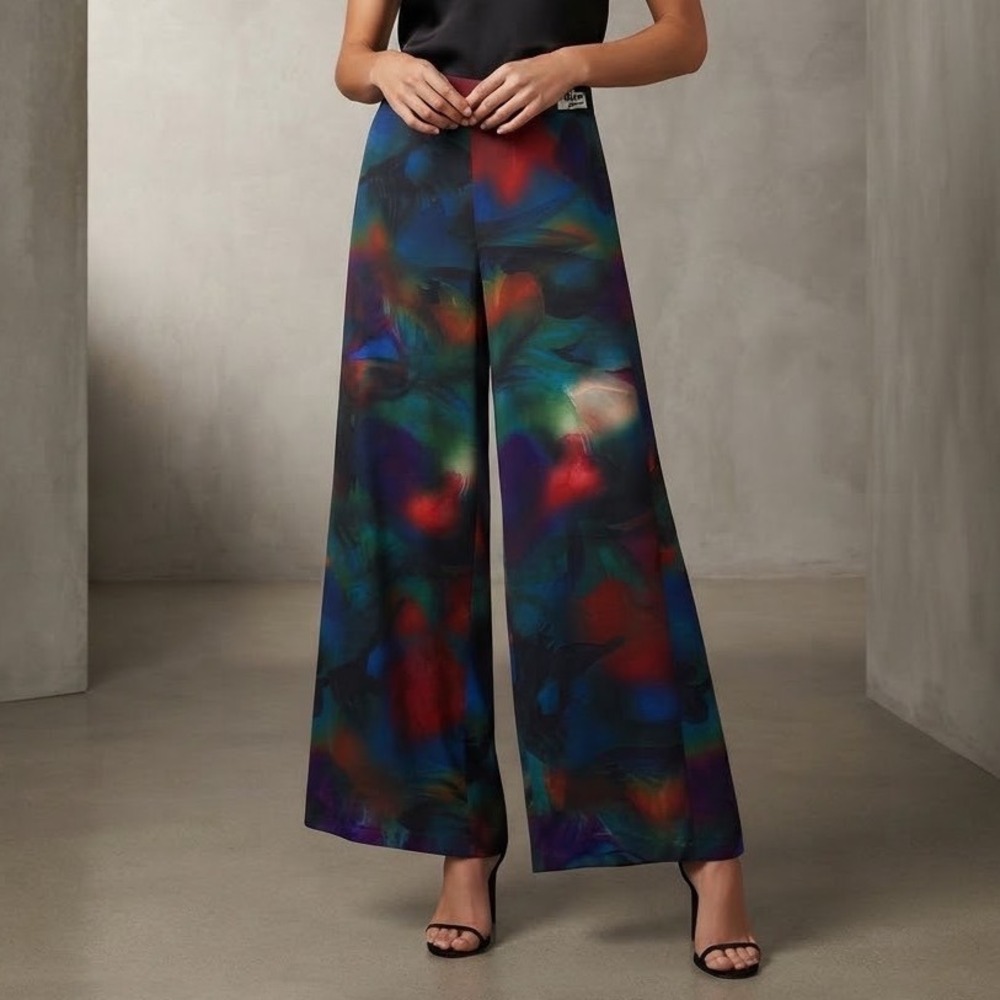 Alice + Olivia Showroom Sample Jewel Tone Abstract Floral Wide Leg Pants